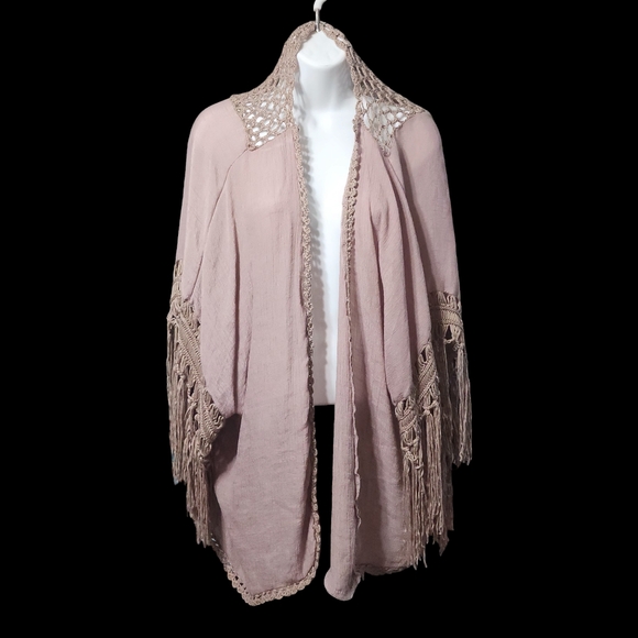 Do Everything In Love Lightweight Crochet Tassel Tan Cardigan - Picture 1 of 15